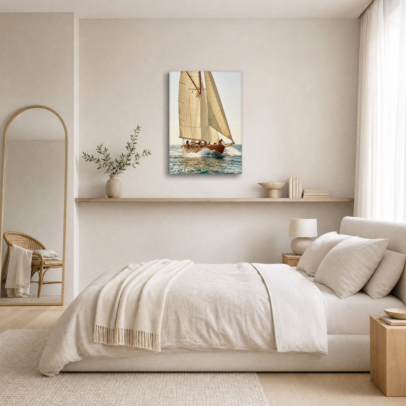Toile en bois avec voilier en bois, H 30 po x l 20 po