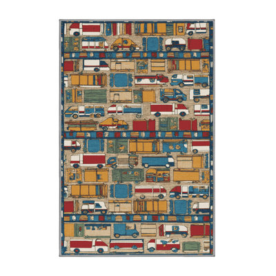 Machine Washable Transportation Gray Area Rug
