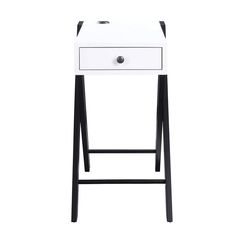 Table d'appoint avec station de charge USB, blanc et noir, Blanc