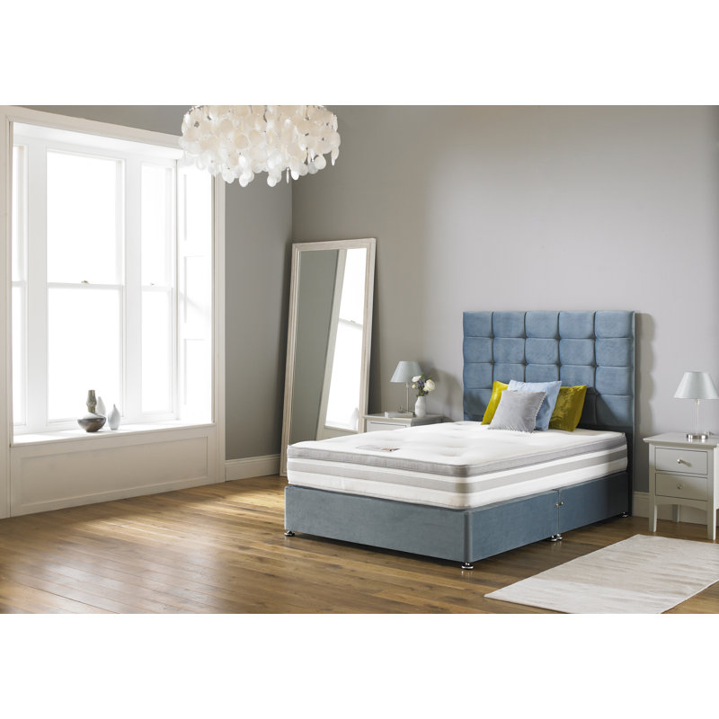 Asia Upholstered Bed with Mattress, Silver Linen, Double (4'6), 2 Drawers