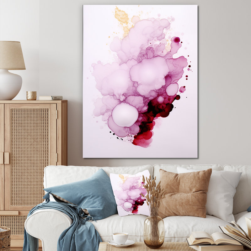 Nuage d'encre magenta exquis - Art abstrait, peinture murale, salon, H 32 po x l 24 po x P 1 po, Toile tendue