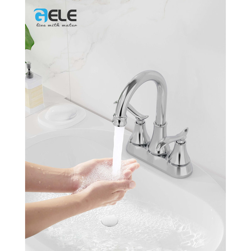 Bathroom Faucet With Pop-Up Drain & Supply Hoses 2-Handle 360 Degree High Arc Swivel Spout Centerset 4 Inch Vanity Sink Faucet
