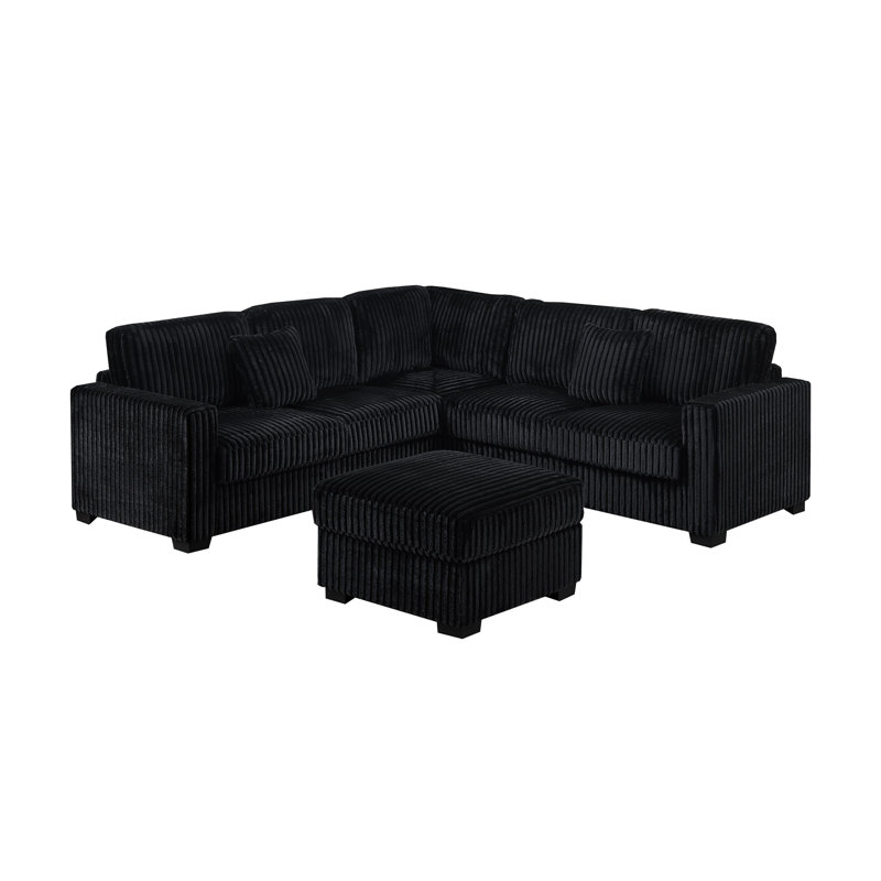 Black Finish 4Pc Modern Sectional Set Left And Right Arm Loveseat Matching Pillow Square Arms Cocktail Ottomanplastic Legs Primary Living Room