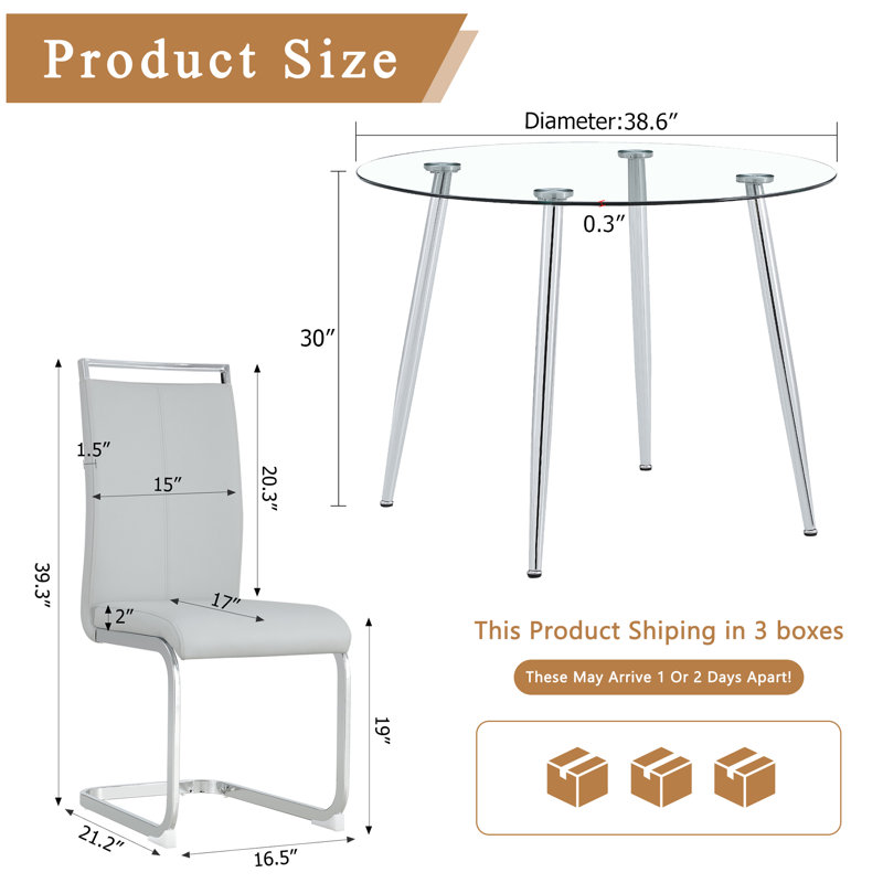 Ensemble de table de salle à manger 5 pièces Modern Modern, Gris clair, Argent