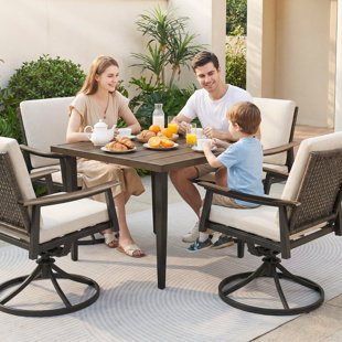 Outdoor 4 Person Dining Set, 4 Rattan Swivel&Rocking Chairs And Cushions