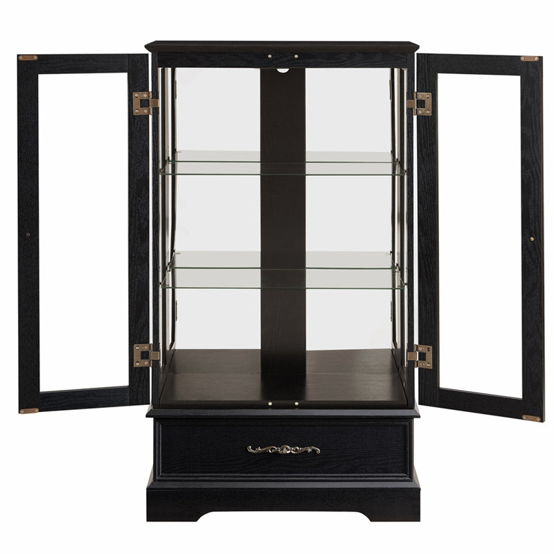 Vitrine lumineuse en verre avec tablettes réglables - Vitrine élégante à 2 portes et tiroir intégré, ampoule incluse - NOIR