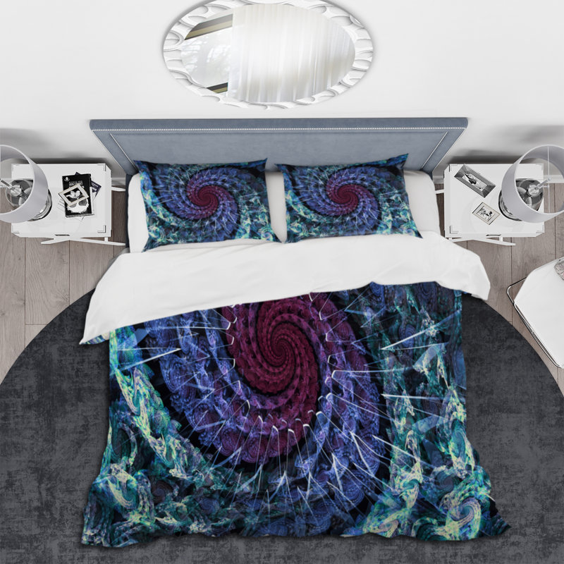 Vortex en spirale bleu et noir - ensemble de housse de couette moderne - microfibre de polyester
