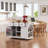 53-Inch Large Kitchen Island with Drop Leaf, Power Outlet, Internal Storage Rack, and 5 Smooth-Rolling Wheels for Versatile Use.-877168801