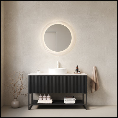 Freestanding Bathroom Vanity with 3 Doors, Open Shelf, White Ceramic Basin, and Sintered Stone Countertop for Elegant Storage