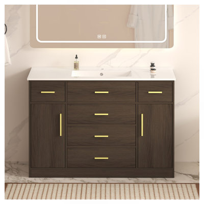 Meuble-lavabo 48 po brun foncé. Armoire de rangement abondante - 2 portes à fermeture douce et 6 tiroirs