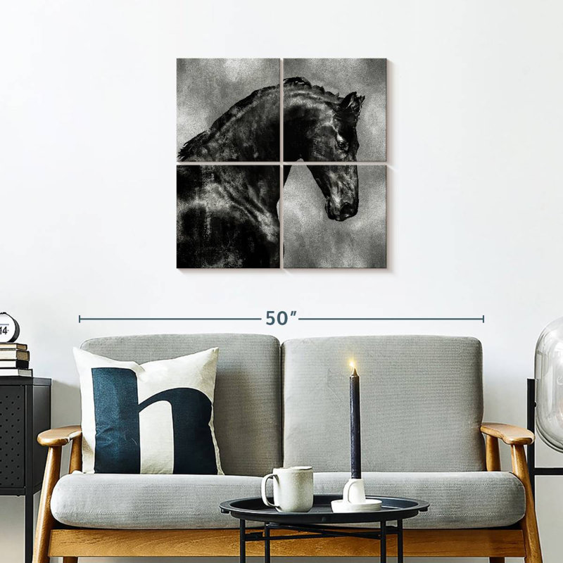 Brampt Black Stallion On Silver, 26" H x 26" W