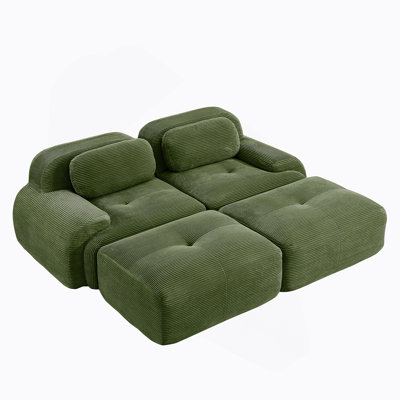 Canapé 2 places en velours côtelé de luxe avec design modulaire, accoudoirs courbés et éponge à haute résilience pour les salons et les chambres, vert olive