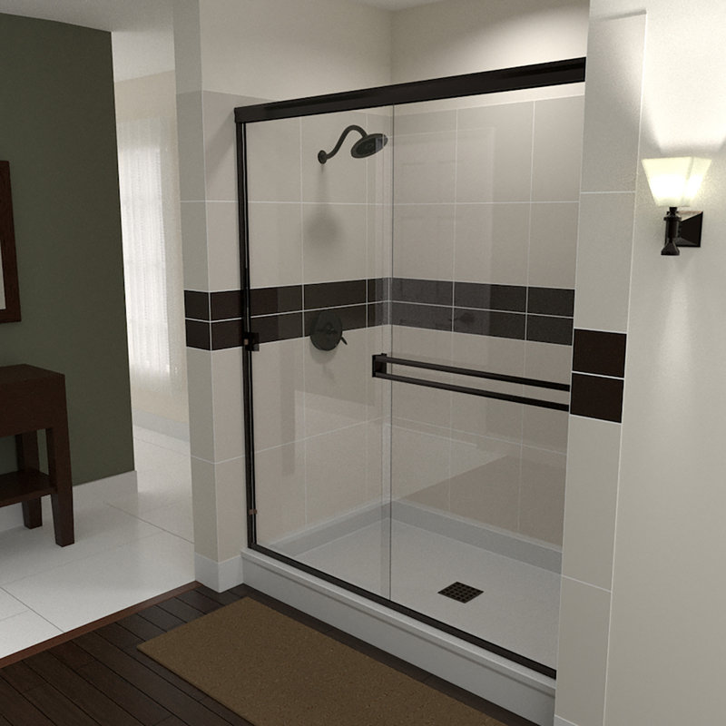 Porte de douche SE l 56 "x H 70,38" SE, Bronze huilé, Verre de pluie
