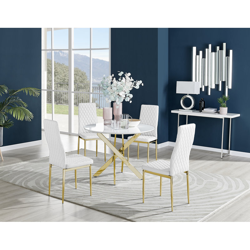 Eubanks 4 -Person Dining Set, White/Gold, White/Gold