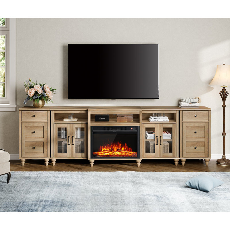 Corretta TV Stand, Home Entertainment Center With Electric Fireplace For Large TV Console With Charging Station