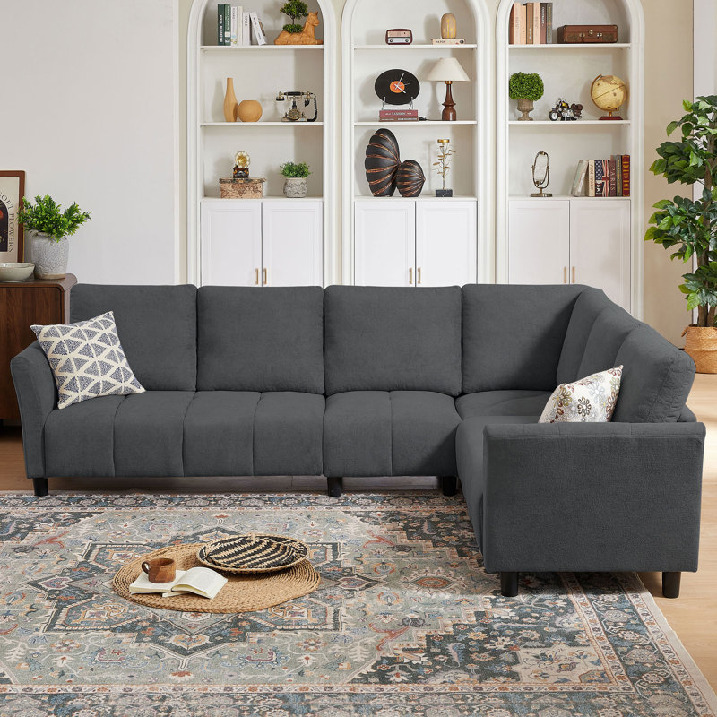 "102.56" Wide Reversible Sectional Sofa with Corner Lounge Seat, Dark Gray Fabric