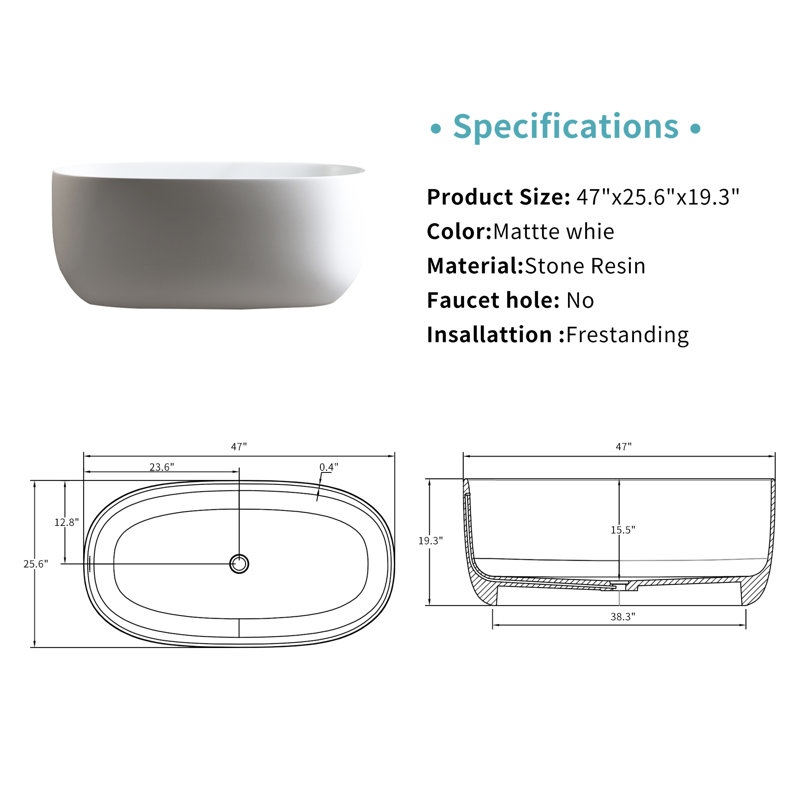 47'' Independent Solid Surface Resin Stone Bathtub