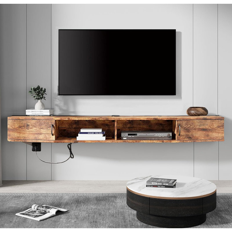 Unfinished Floating TV Stand, Rustic Brown
