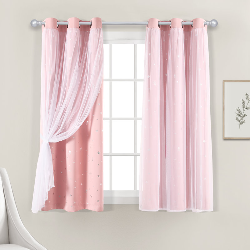 Lush Decor Star Sheer Insulated Grommet Blackout Curtain Panels Pair Drapes (Set of 2), 38" W x 63" L