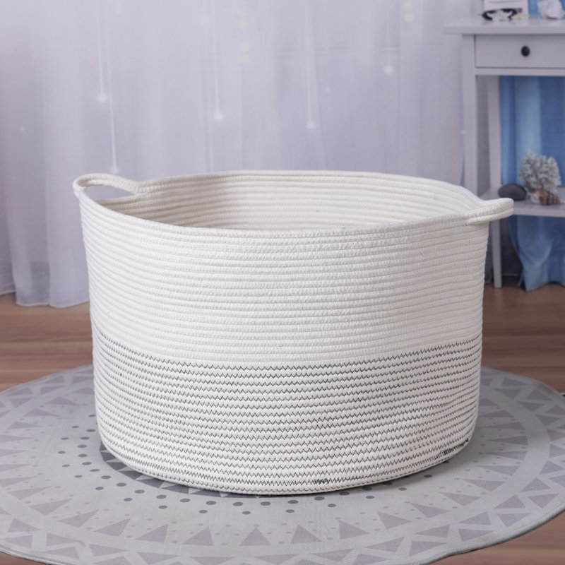 Fabric Laundry Hamper with Handles, White/Black