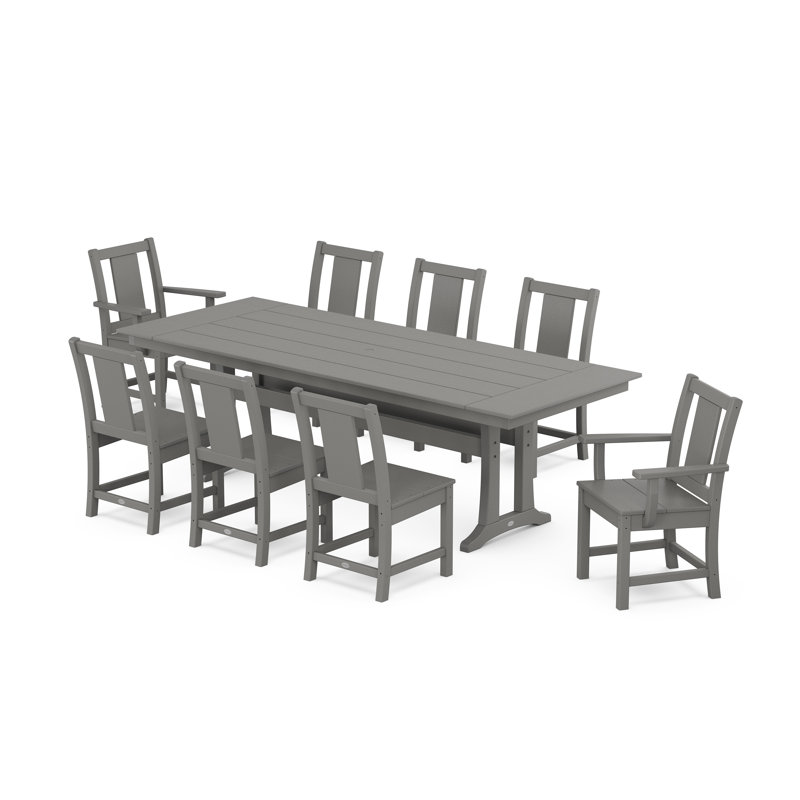 Prairie 9-Piece Farmhouse Dining Set with Trestle Legs, Slate Gray