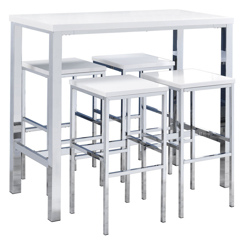 Nimitz White High Gloss And Chrome 5-Piece Bar Set