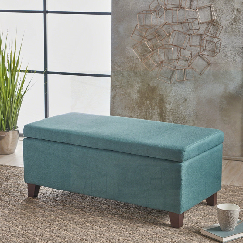 Ingerson 39" Wide Rectangle Ottoman with Storage, Dark Teal Polyester Blend