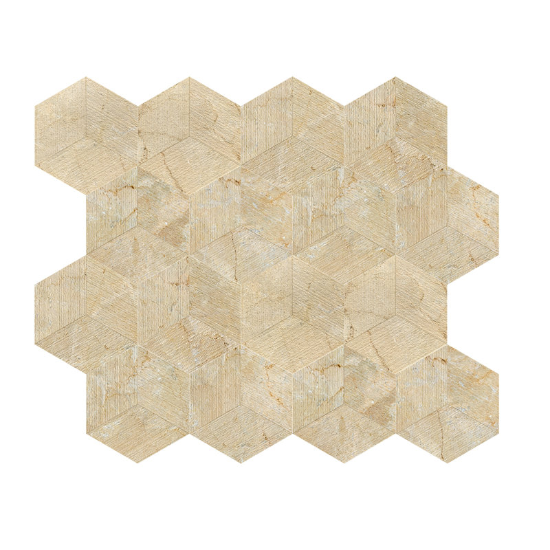 Marbre hexagonal jaune or beige, marbre naturel, pour mur, finition texturée FS, marbre cannelé 3D, pierre naturelle, marbre véritable, marbre véritable, 1 boîte de 12 pièces