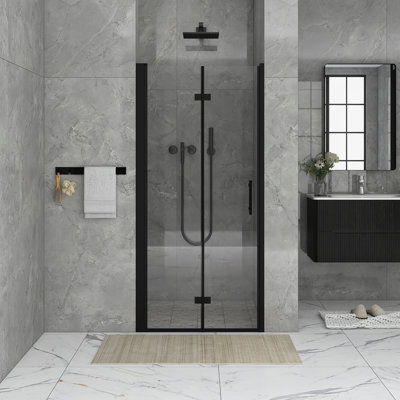 36 po X P 72 po Porte de douche semi-sans cadre Bifold au fini noir mat