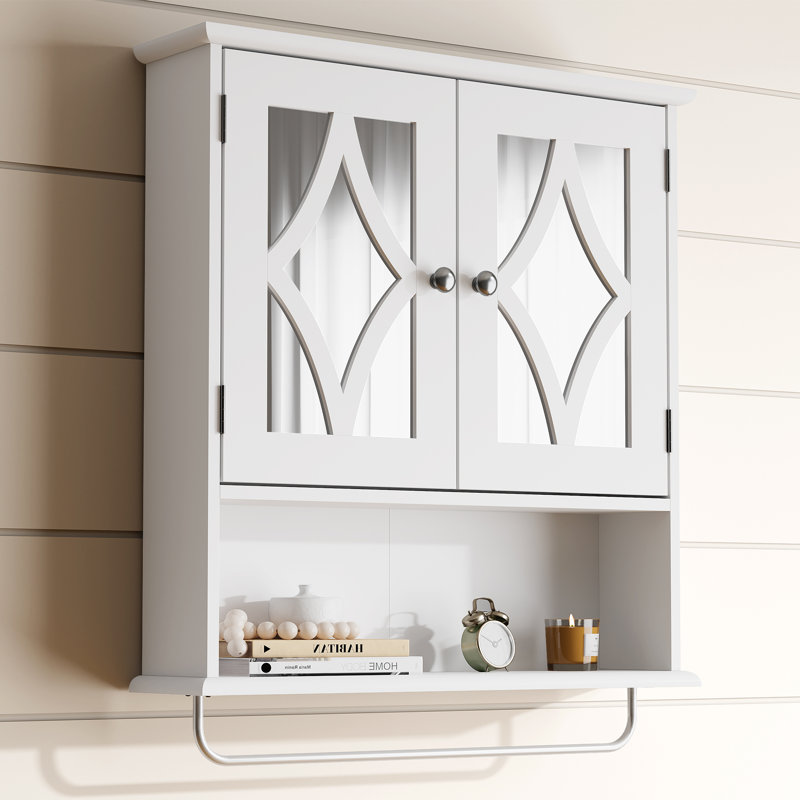 Armoire à pharmacie avec porte-serviettes et tablettes réglables l 22 po x H 25,6 po, Blanc