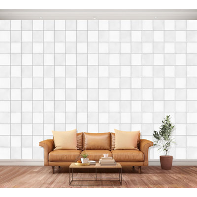 Wall Mural Peel and Stick silver white checkered gingham plaid fabric geometric chess abstract Large Wallpaper Self-Adhesive Removable Contact Paper Wall Decor for Living Room Bedroom Nursery 100"H x 144"W