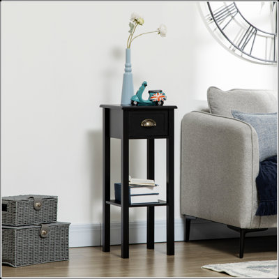 29" 2-Tier Side Table with Drawer Shelf, End Table for Living Room, Black