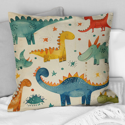 Motif de dinosaure jaune et vert pour enfants I - Coussin pour enfants