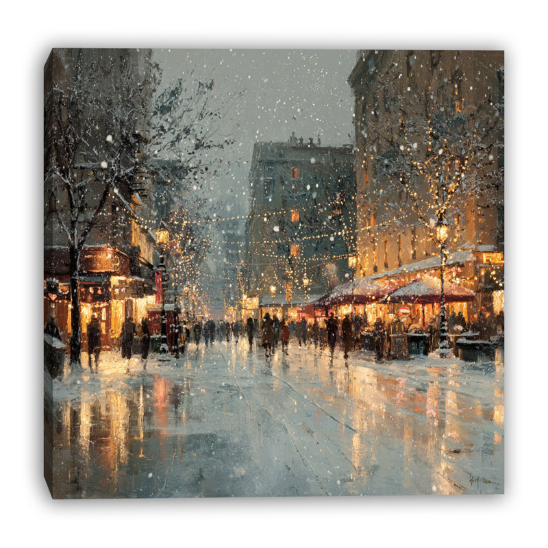 «Festive Winter Market Street», art mural sur toile tendue, 40 po x 40 po
