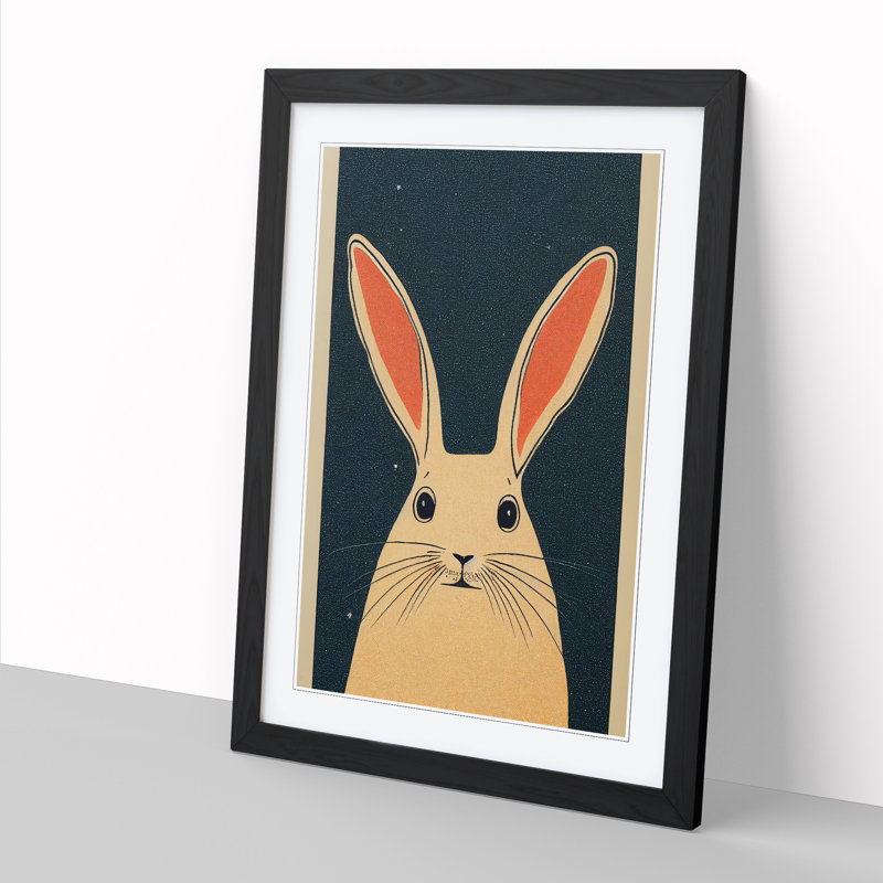 Rabbit Illustration - Single Picture Frame Print, Black, 64cm H x 46cm W x 2cm D