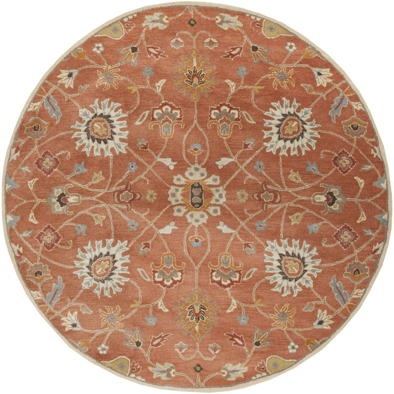 Tapis brun en laine touffeté à la main Gurusharan, Rond 4 pi