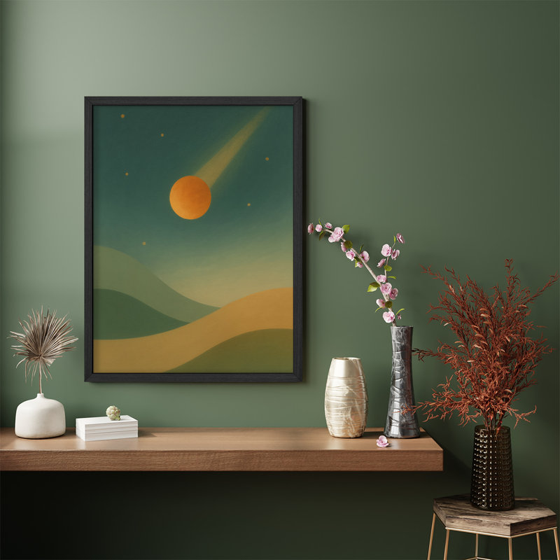 «Abstract Sunset and Stars», reproduction d'art encadrée, paysage unique avec des couleurs vives pour une décoration moderne