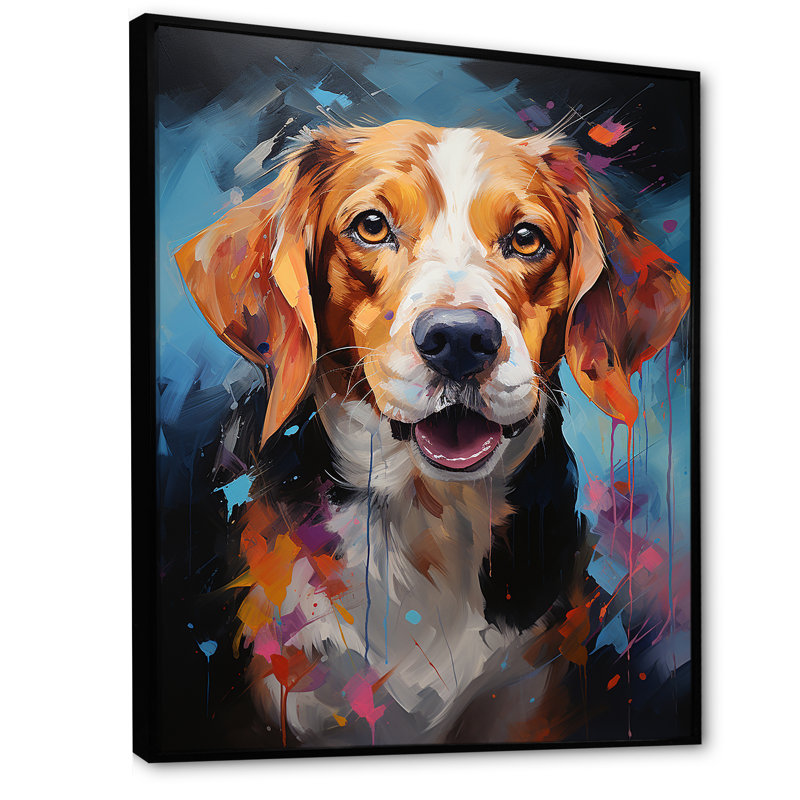 Beagle Bliss VI sur toile, H 44 po x l 34 po x P 1,5 po, Cadre flottant noir