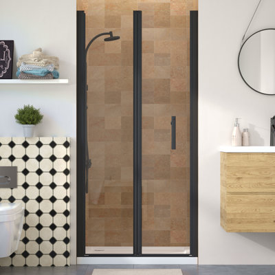 Semi-Frameless  Bi-Fold Glass Shower Door with Tempered Glass and Reversible Installation
