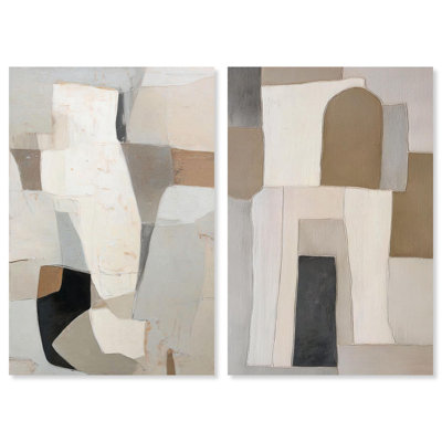 Ancient Monastery Abstract Canvas Print Neutral Boho Art Set by Art Remedy, Black Frame, 10 x 15