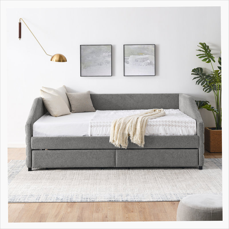 Marchese Linen Upholstered Daybed, Gray, Queen
