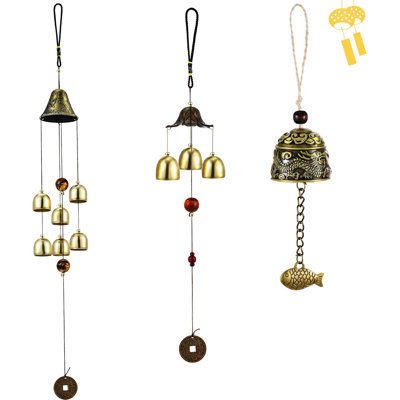 Feng Shui Dragon & Fish Wind Chimes, 3-piece Set