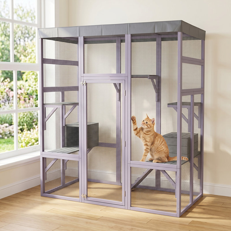 Grandes cages et parcs pour chat, maison de patio moderne en bois et métal