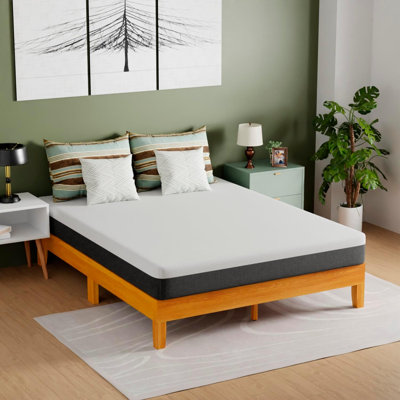 Wooden Bed Frame Solid Wood Platform Bed Frame Without Headboard No Box Spring Needed Wood Slats Support Noise-Free Easy to Assemble