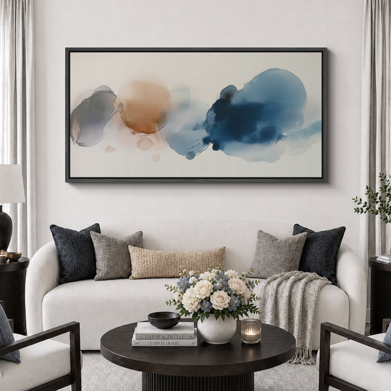 «Abstract Blot in Blue and Brown», reproduction d'art sur toile encadrée très grande, H 30 po x l 60 po x P 1,5 po