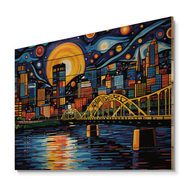 Shurtz - Cityscapes Wood Wall Decor On Natural Pine Wood