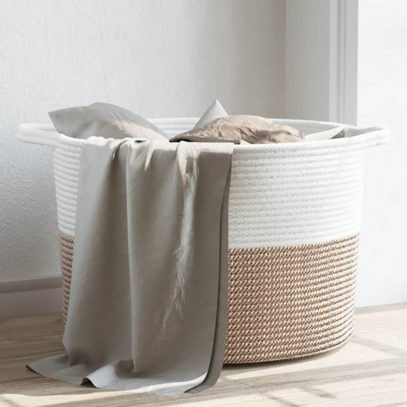 Ahmina Laundry Basket with Handles, Brown/White