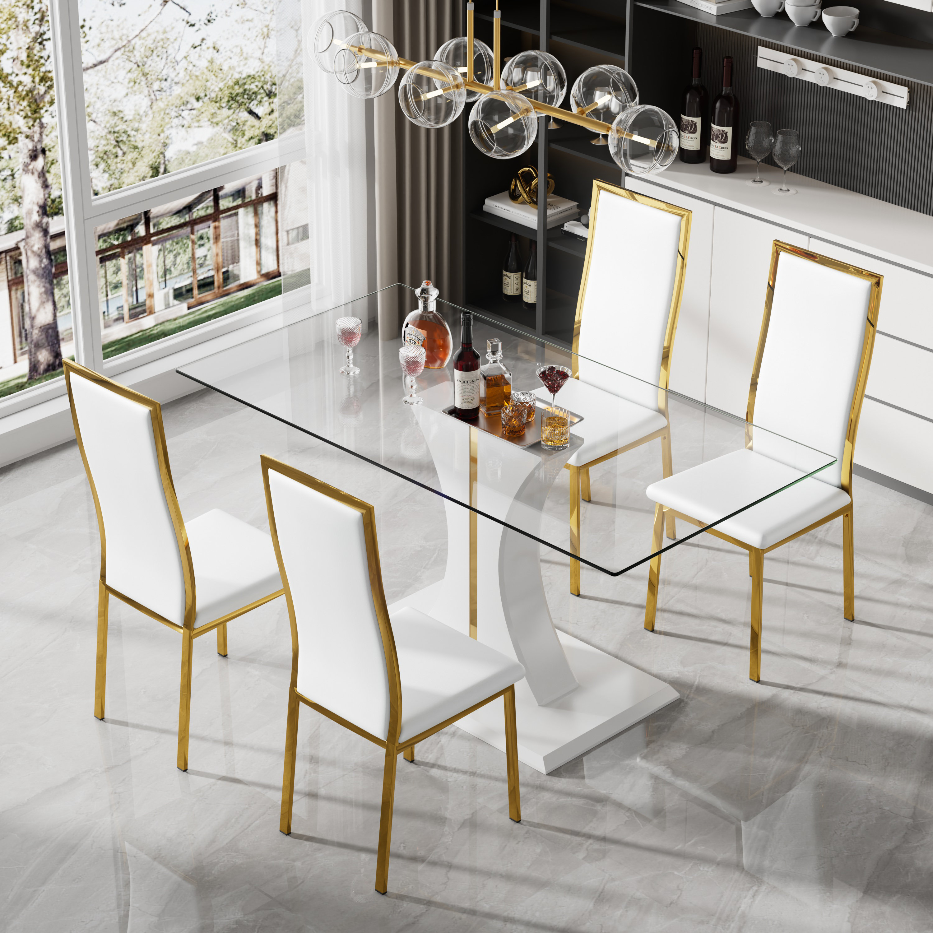 Ivy Bronx 63in Glass Top Pedestal Dining Table Set - Wayfair Canada