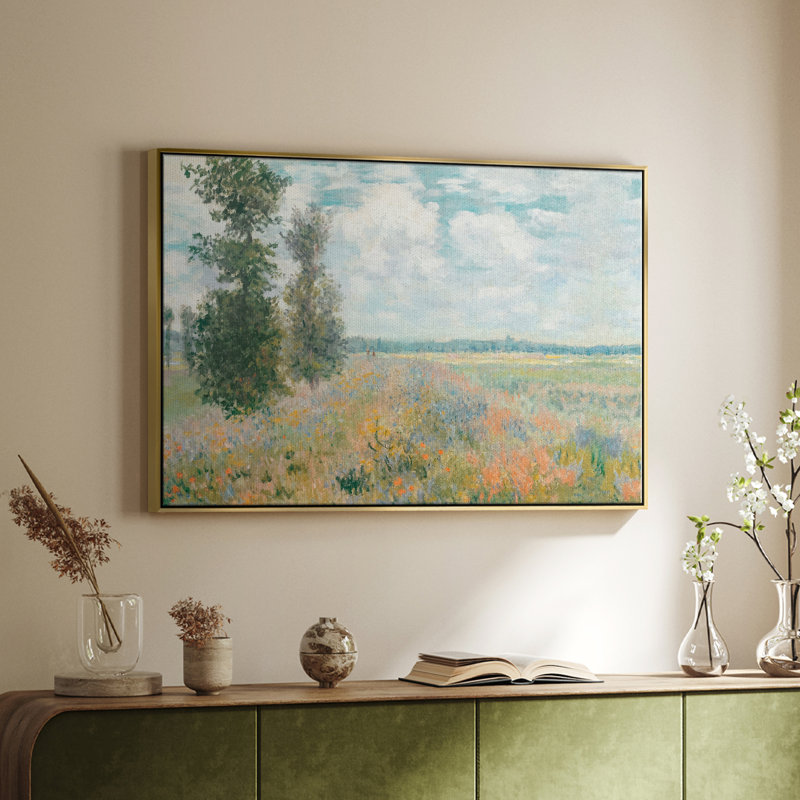 Paysage rétro -XCII, H 27 po x l 41 po x P 2 po, Toile avec cadre doré