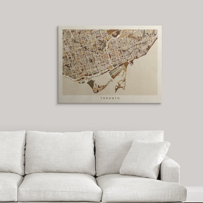 «Toronto Street Map» par Bellen, impression, H 27 po x l 36 po x P 1,5 po, Toile